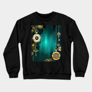 Jewelry Watch on a Green Background ( Steampunk ) Crewneck Sweatshirt